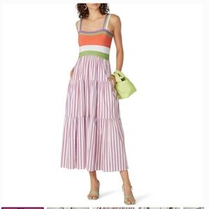 Tanya Taylor White Striped Printed Claudia Dress